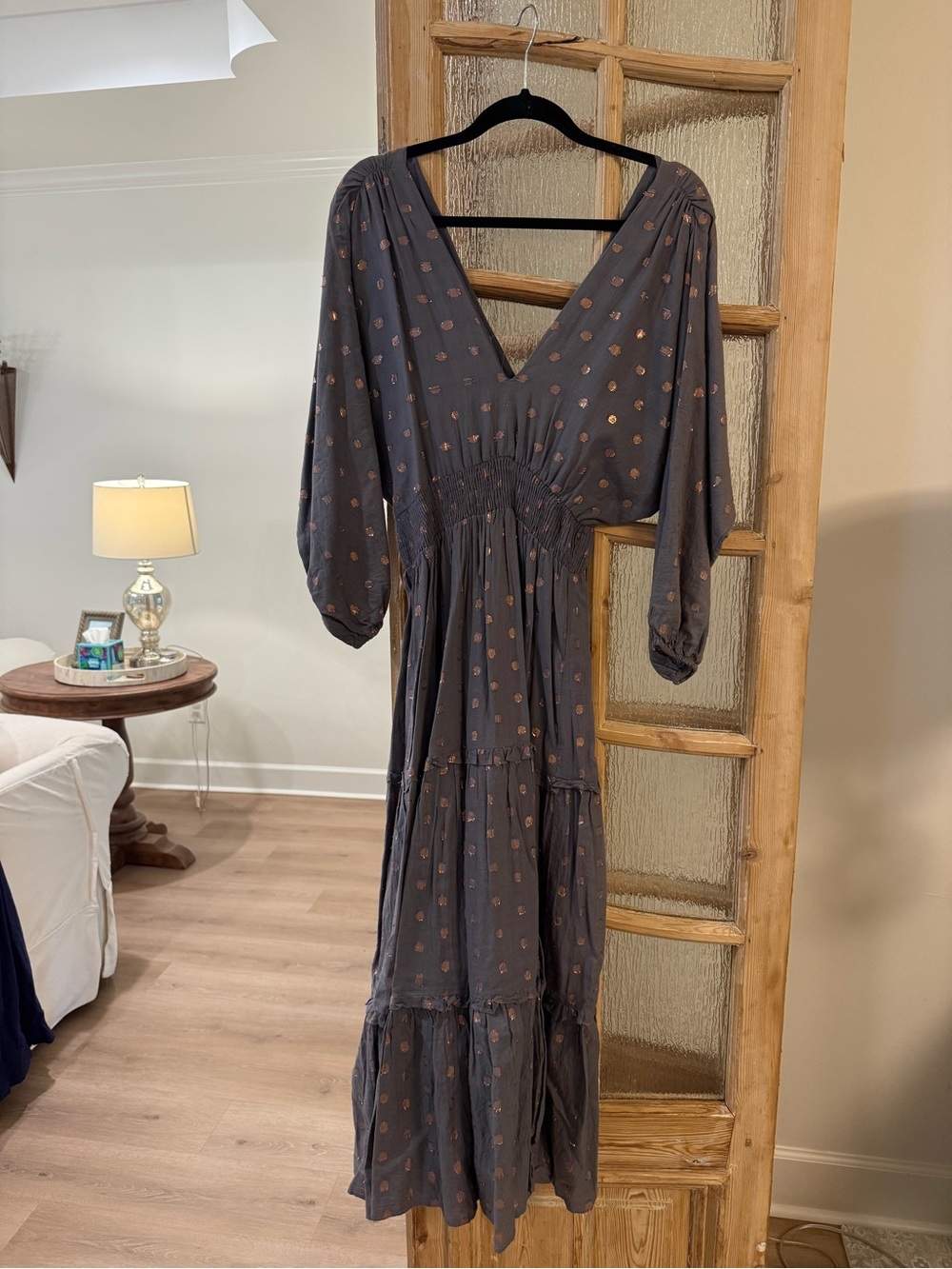 Women's Charcoal Long Sleeve V-Neck Maxi Dress - Pery Walker Collective